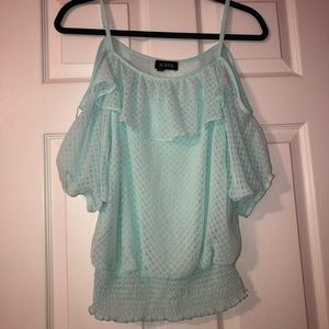 Blue cold shoulder top